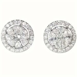 Cubic Zirconia Halo Stud‎ Earrings
